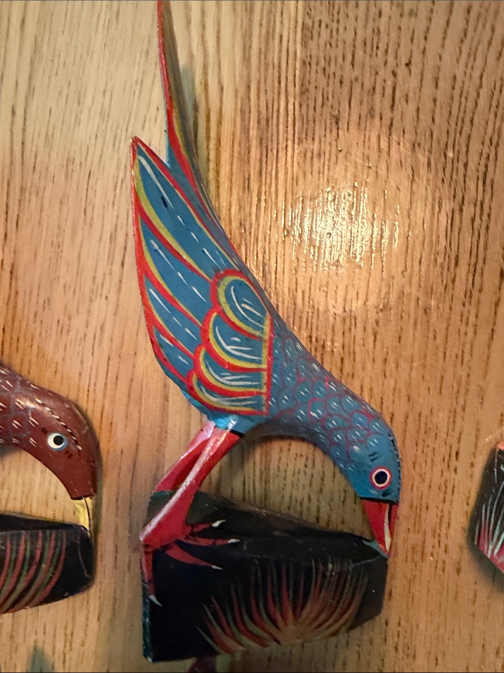 Hand Carved Hand Painted Folk Art Birds Vintage set of 9 (3 as is)